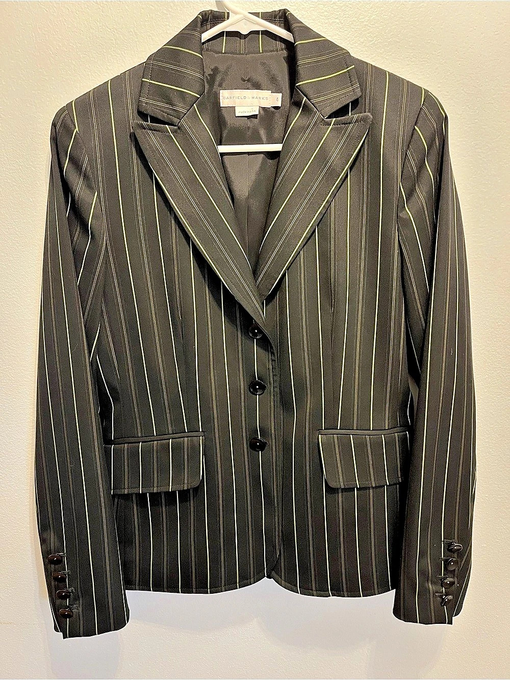 Vintage 90s Y2K Garfield & Marks Striped Blazer in Black & Green Size 4 Like New